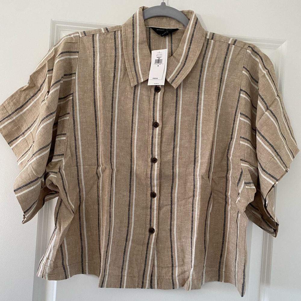 Banana Republic Beige Striped Linen Shirt